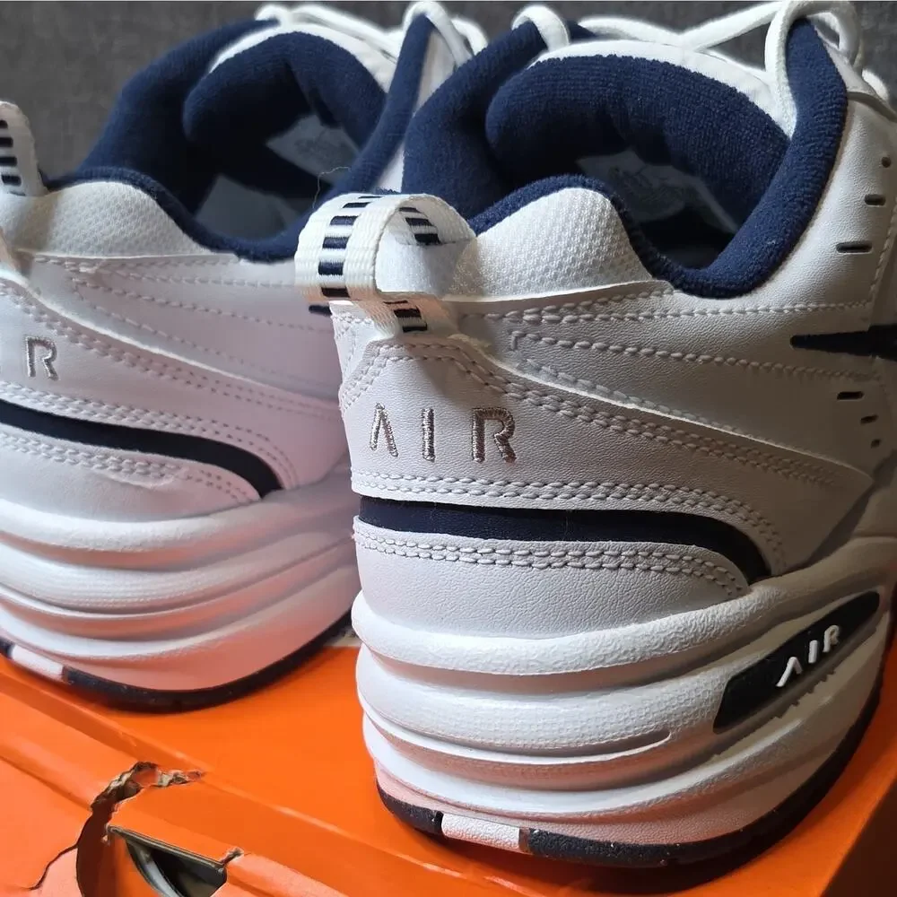Nike Air Monarch IV White/Blue/Black Mens Low Top Lace-Up Athletic Sneaker 11.5M